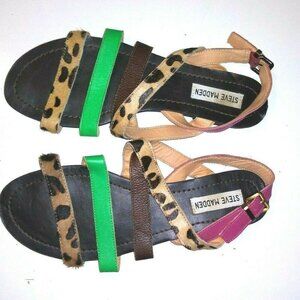 Steve Madden sandals flats strappy multicolor Strikka calf hair Y2K style